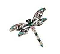Uqezagpa Épinglette à la mode sophistiquée libellules avec motifs d'huile qui coule - Accessoire de fête, Size 5x6.1cm/1.97x2.4inch, Métal, Béryl