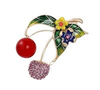 Uqezagpa Épinglette tendance sophistiquée en forme de cerises avec des motifs d'huile qui coule - Accessoire de fête, Size 4.4x3.5cm/1.73x1.38inch, Métal, Béryl