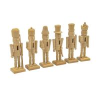 Uqezagpa Figurines Casse-Noisette Brut, 6 Pièces 12cm en Bois Naturel À Peindre, Décoration De Noël Personnalisable pour Table Étagère Collection Créatif