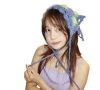 Uqezagpa Foulard à cheveux à fleurs rurales pour femme - Foulard tricoté élégant - Bandanas - Accessoire de tête unisexe, bleu, Taille unique