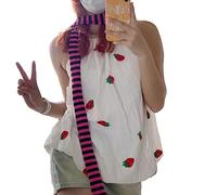 Uqezagpa Foulard long en tricot à rayures pour femme gothique tendance unisexe, Noir/rose/rouge., taille unique