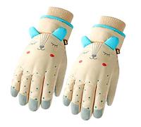 Uqezagpa Gants de neige imperméables pour enfants - Couleur unie - Oreilles de dessin animé - Isolation thermique - Coupe-vent - Pour le sport, le snowboard, le ski - Gants chauds avec poignées