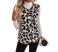 Uqezagpa Gilet en polaire imprimé léopard pour femme, léger, chaud, sans manches, boutonné vers le bas, gilet d'extérieur élégant sans manches pour femme, multicolore, S