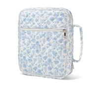 Uqezagpa Housse matelassée portable pour femme - Organiseur de livre de prières de voyage avec plusieurs poches et poignée de transport en coton, Patte blanche et bleue, Taille unique