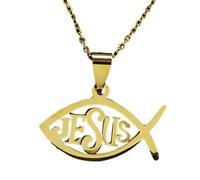 Uqezagpa Ichthys Collier avec pendentif en forme de poisson avec chaîne en acier inoxydable pour femme 50 cm tendance unisexe, taille unique, Comme décrit, Comme décrit.