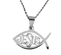 Uqezagpa Ichthys Collier avec pendentif en forme de poisson avec chaîne en acier inoxydable pour femme 50 cm tendance unisexe, taille unique, Comme décrit, Comme décrit.