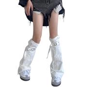 Uqezagpa Jambières mignonnes en denim pour femmes, filles des années 80, punk, chaussettes hautes au genou, chaussettes preppy bas gothiques, vêtements de rue Y2K, blanc, taille unique