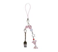 Uqezagpa Jolie chaîne de téléphone en forme de fourchette ornée de perles en forme de cœur pour téléphone portable, cordon de téléphone, breloque de sac pour les personnes à la mode, taille unique