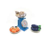 Uqezagpa Kitchen Miniature Scale 1:12, Green/Blue & Clay Weighing Model for Market Scene Decor, Realistic Functional Scale Accessory