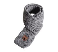 Uqezagpa Little Bear Label Écharpe tricotée élégante pour enfant Cache-cou coupe-vent Fait à la main Décontracté Chaud Coupe-vent, gris, taille unique
