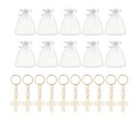 Uqezagpa Lot de 10 porte-clés en perles de bois avec pendentif croisé pour mariage, fête prénatale, religieux