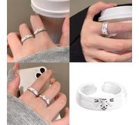 Uqezagpa Lot de 2 bagues élégantes pour amoureux des animaux, chats, chiens, faites à la main, empilables, accessoire de mode jeune pour tenues tendance légères