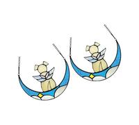 Uqezagpa Lot de 2 décorations pour chien en forme de lune faites à la main avec effet de verre artistique - Décoration pour chien - Souvenir commémoratif