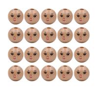 Uqezagpa Lot de 20 perles rondes en bois avec trou, tête de poupée souriante de dessin animé, couleur bois naturel avec trou