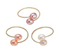 Uqezagpa Lot de 3 bagues réglables avec perles d'eau douce - Accessoire de bijoux faits à la main