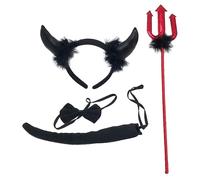 Uqezagpa Lot de 4 accessoires de costume de diable d'Halloween avec cornes rouges, fourche, nœud papillon et queue pour Halloween, cosplay, accessoires de costume de diable