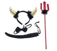 Uqezagpa Lot de 4 costumes de diable d'Halloween avec serre-tête, fourche, nœud papillon et queue pour Halloween, cosplay, accessoires de fête pour homme et femme