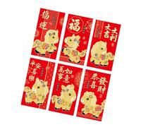 Uqezagpa Lot de 6 enveloppes rouges dorées pour le Nouvel An chinois avec bénédiction pour les vacances, les mariages, les célébrations
