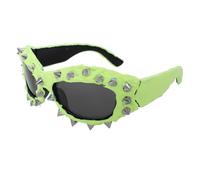 Uqezagpa Lunettes de soleil élégantes pour filles et garçons - Accessoires photo de voyage Hip Hop - Rivets - Lunettes Hip Hop pour filles et garçons - Cadre noir, vert fluorescent