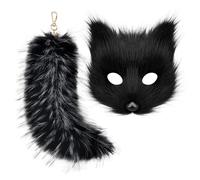 Uqezagpa Masque de loup renard avec queue d'animal porte-clés Halloween décoration pour enfants adultes Halloween doux et confortable