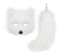 Uqezagpa Masque de loup renard avec queue d'animal porte-clés Halloween décoration pour enfants adultes Halloween doux et confortable
