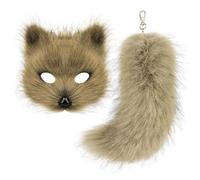 Uqezagpa Masque de loup renard - Costume de queue d'animal en peluche - Porte-clés d'Halloween - Accessoires de décoration pour femme - Tenue de bal masqué
