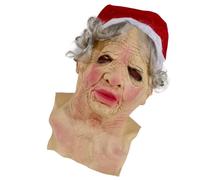 Uqezagpa Masque facial d'Halloween avec chapeau de Noël pour cosplay, fête de grand-mère, tête complète d'Halloween