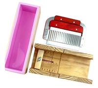 Uqezagpa Moule à savon en bois et coupe-savon rectangulaire en silicone avec boîte en bois pour outils de coupe de savon créatifs