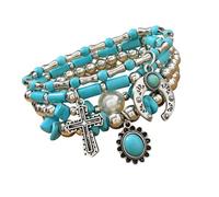 Uqezagpa Perles turquoises fabriquées à la main avec plusieurs couches, parfaites pour empiler et bijoux d'événements tendance, One Size, Comme décrit