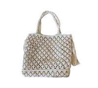 Uqezagpa Petit sac à main simple décontracté en coton tissé moderne tricoté en coton tricoté à l'épaule design creux cadeau unique sac à main en paille, beige, One Size