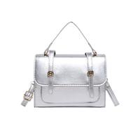 Uqezagpa Petit sac carré élégant pour femme avec sangle réglable en polyuréthane pour un usage quotidien et un événement social élégant, Argenté., One Size