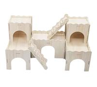 Uqezagpa Petits labyrinthes en bois pour hamsters nains et petits rongeurs - Maisons amusantes à double pont avec fenêtre pour petits animaux domestiques