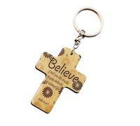 Uqezagpa Porte-clés religieux en bois pour femme et homme - Breloque pour sac de voiture - Cadeau pour la famille