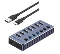 Uqezagpa Répartiteur USB 3.0 en aluminium 4/7/10 ports USB - Transfert de données rapide et chargement indépendamment