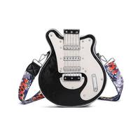 Uqezagpa Sac à bandoulière créatif en forme de guitare avec fermeture éclair pour filles et femmes, sac à main en cuir synthétique pour femmes, Noir , One Size