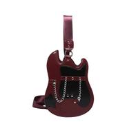 Uqezagpa Sac à bandoulière en forme de guitare pour femme avec sangle réglable en cuir synthétique avec blocage de couleur, sac à bandoulière fantaisie avec chaîne pour amateurs de musique, Rouge, One