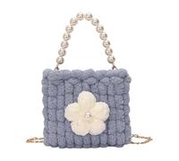 Uqezagpa Sac à bandoulière en tricot doux comme un nuage crème avec fleur bouffante - Sac à bandoulière léger et convivial - Sac de soirée pour femme, gris clair, One Size