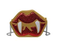 Uqezagpa Sac à bandoulière gothique en cuir PU pailleté drôle en forme de dent de vampire en forme de lèvre avec chaîne pour Halloween, doré, One Size