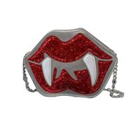 Uqezagpa Sac à bandoulière gothique en cuir PU pailleté drôle en forme de dent de vampire en forme de lèvre avec chaîne pour Halloween, Argenté., One Size