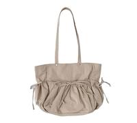 Uqezagpa Sac à bandoulière plissé avec cordon de serrage et nœud papillon en nylon de couleur unie - Grande capacité - Plusieurs poches - Épaules plissées pour femme, kaki, One Size