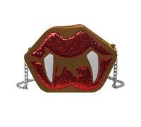 Uqezagpa Sac gothique à paillettes Crossbdy pour Halloween en forme de dent de vampire Sac à bandoulière Sac à main de soirée avec chaîne en métal pour femme, marron, One Size
