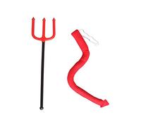 Uqezagpa Serre-tête créatif en forme de cornes de diable - Ras du cou - Queue de sceptre - Coiffe pour Halloween et fête d'anniversaire - Couleur rouge - Pour enfants - Noir - Court - Rouge - Cosplay