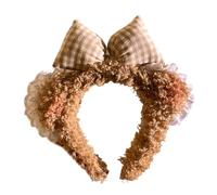 Uqezagpa Serre-tête en dentelle avec oreilles et nœud en forme d'ours en peluche pour le lavage du visage