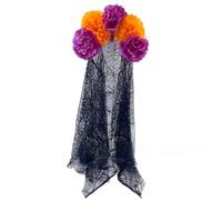 Uqezagpa Serre-tête festif à fleurs d'Halloween avec voile noir élégant pour fête, coiffe tendance, couvre-chef, Halloween, chrysanthème