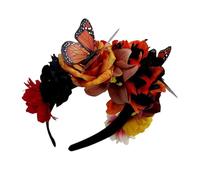 Uqezagpa Serre-tête papillon et fleur pour le jour des morts adultes adolescents Mexico Festival Accessoires Serre-tête pour carnaval Rassemblement Jour des morts