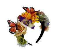 Uqezagpa Serre-tête papillon et fleur pour le jour des morts adultes adolescents Mexico Festival Accessoires Serre-tête pour carnaval Rassemblement Jour des morts