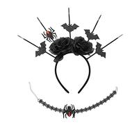 Uqezagpa Serre-tête ras du cou pour Halloween avec roses et chauve-souris gothique