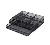 Uqezagpa Support de moniteur avec 2 tiroirs de rangement pratiques en maille métallique pour ordinateur portable, ordinateur portable, PC, moniteur, imprimante, ordinateur portable