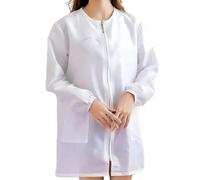 Uqezagpa Tablier de barbier en polyester à manches courtes/longues avec fermeture éclair facile pour un environnement de travail propre, blanc, long sleeves