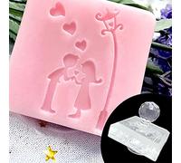 Uqezagpa Tampon de savon en acrylique transparent avec poignée Motif cœur rose Cadeau de Saint-Valentin